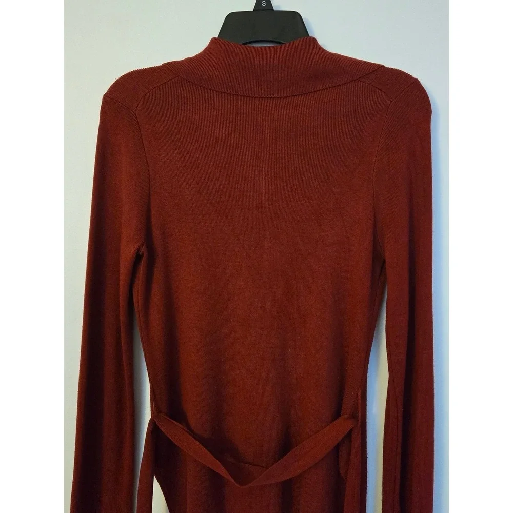 Free Assembly Ribbed Button Front Knit Top Rust Brown Collared Long Sleeve - Picture 6 of 12